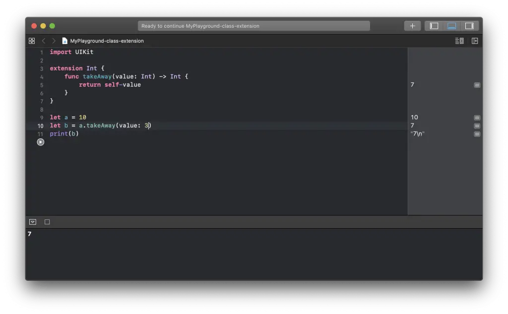 Extend class in swift. Code example.