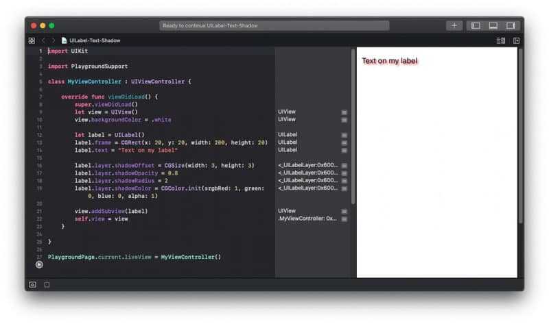 UILabel Text Shadow Example in Swift