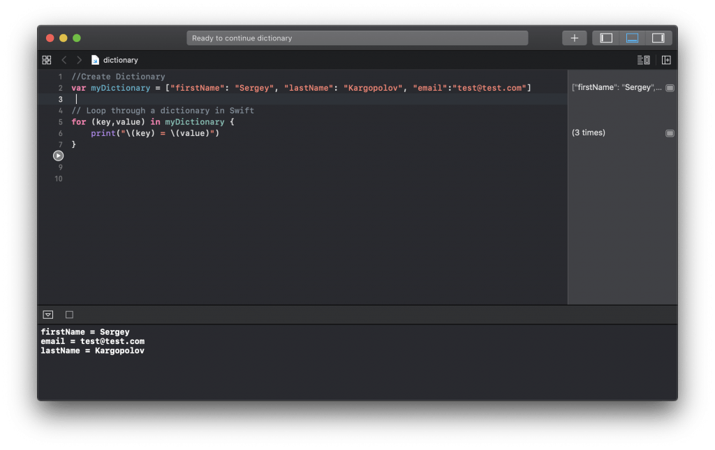 Loop through a dictionary in Swift