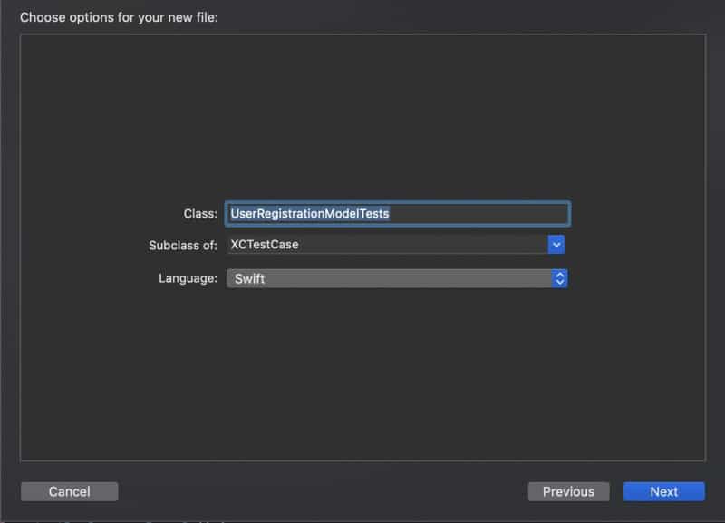Xcode Create Test Class