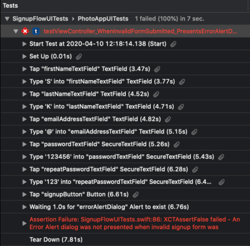 The XCTest UI Test Report with Attachments