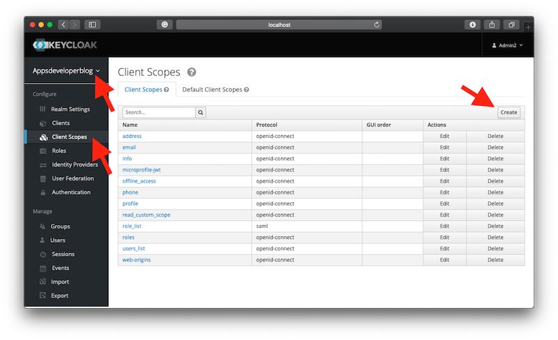 Create OAuth 2 Scope in Keycloak