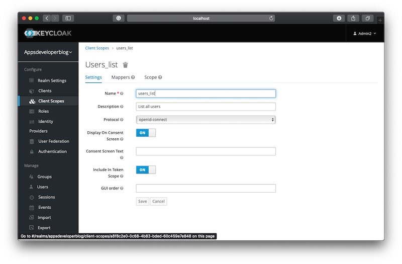 Create OAuth 2 Scope Form 