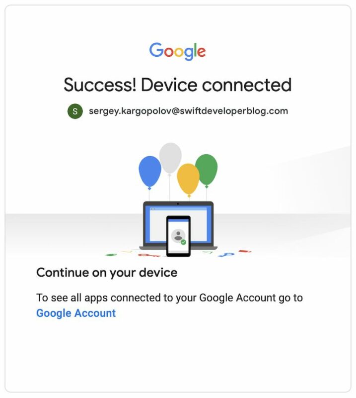 OAuth 2 Device Authorization Code Grant Flow Success Message