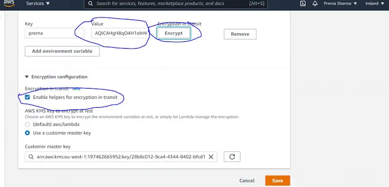 Enable Encryption of AWS Environment Variables