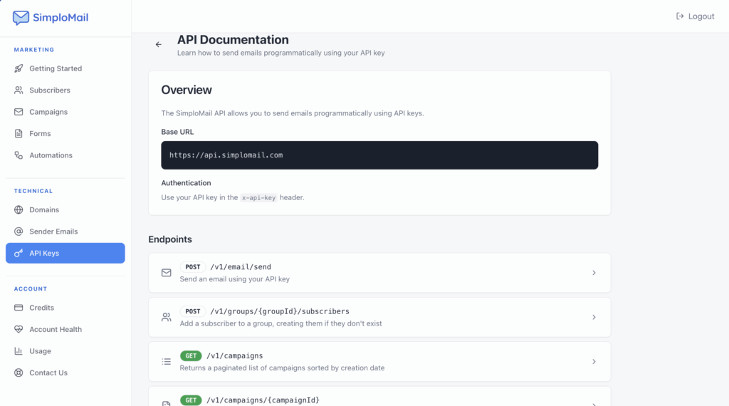 SimploMail REST API for transactional emails